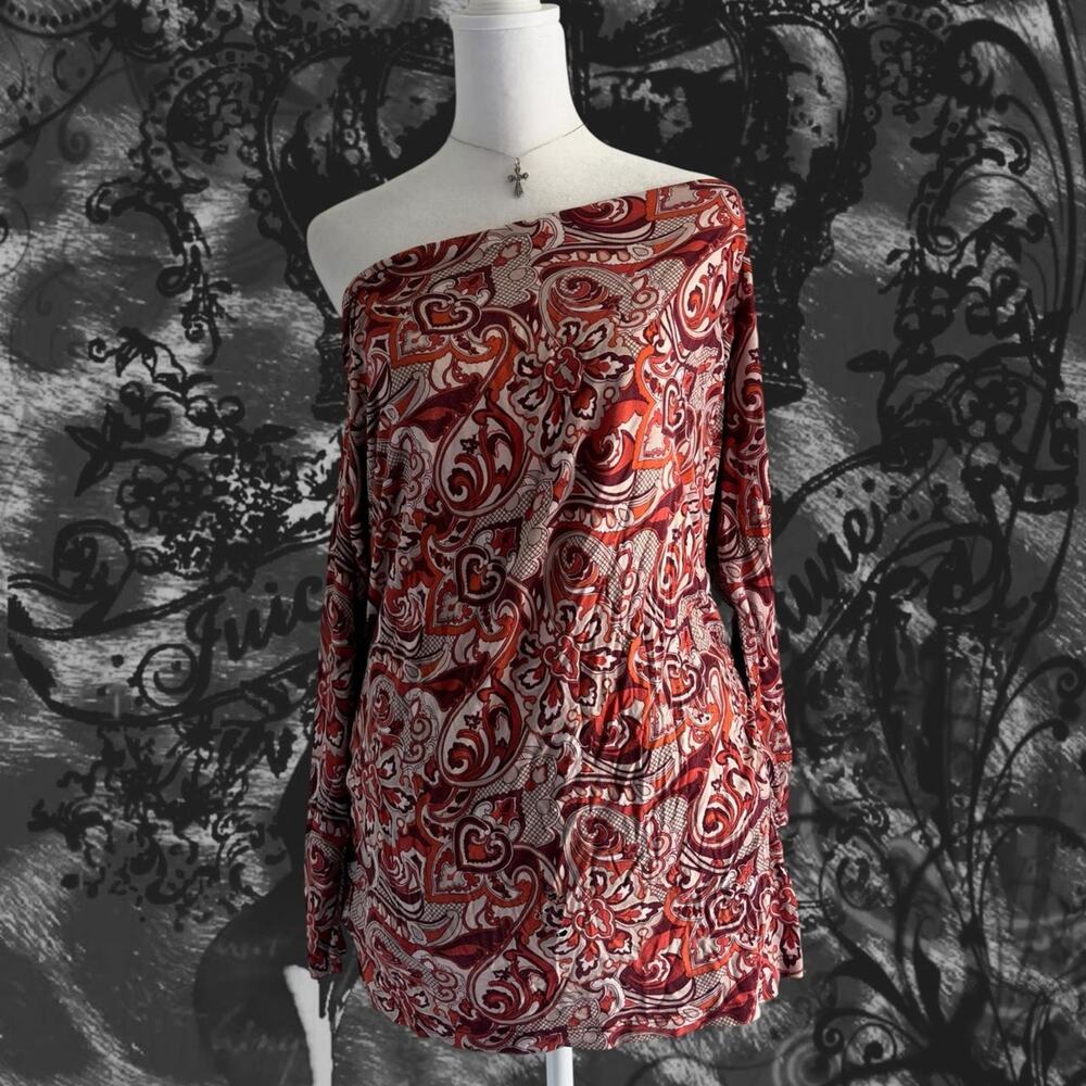 dark blood burgundy burnt orange cream fairy grunge boho paisley baroque top